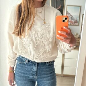 Reitmans cream line art flower sweater